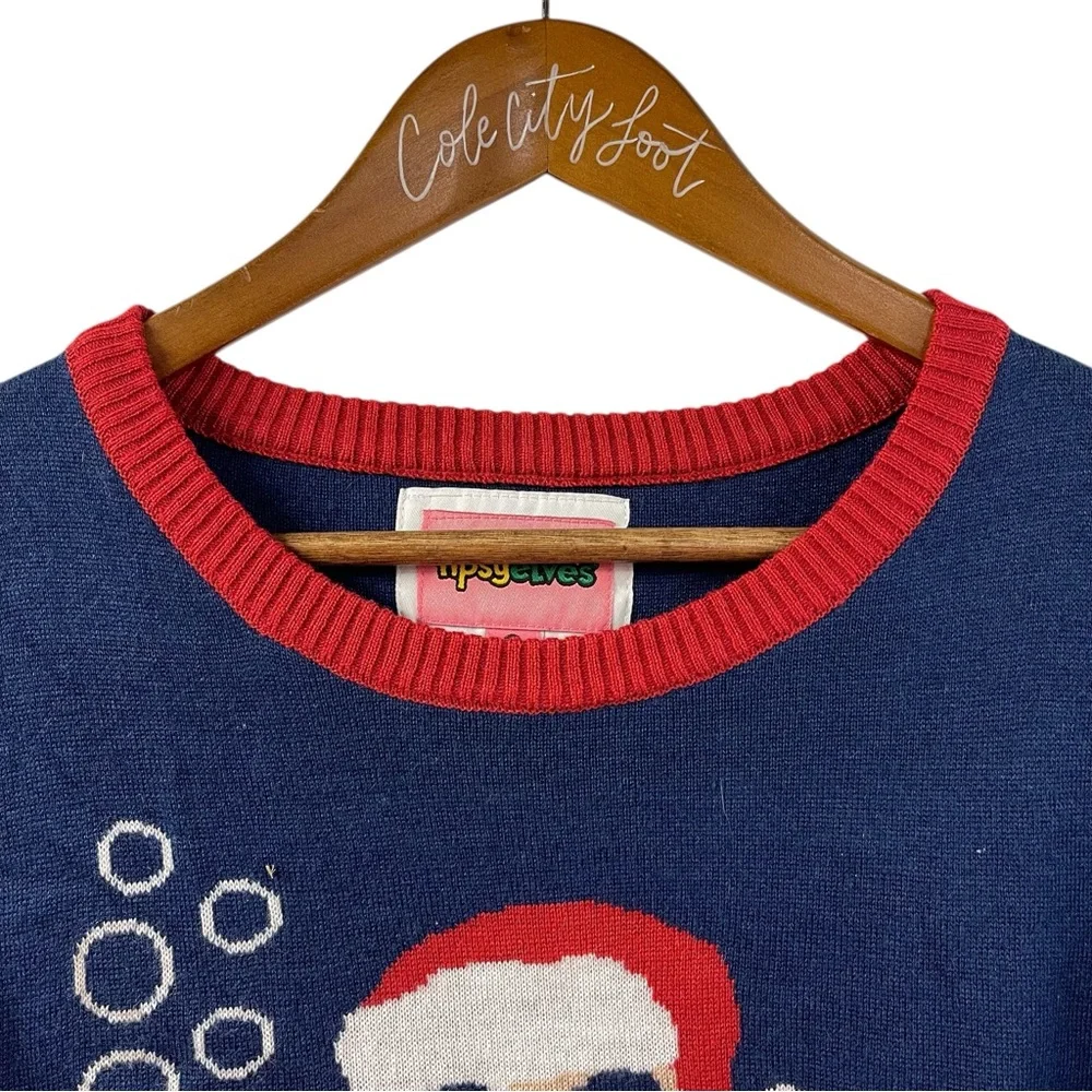 not so ugly Christmas sweater mermaid Santa tipsy elf small blue - Picture 4 of 8